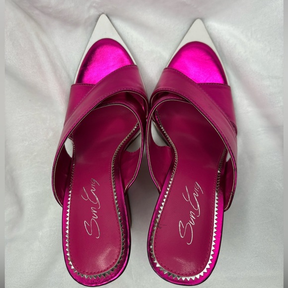 Sun Gurg Women's High Chunky Heel Sandals Open Pointed Toe Sz 6.5 - Picture 2 of 7